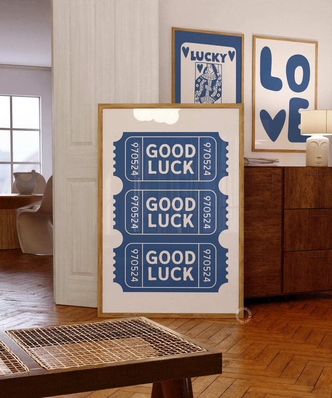 Blue Good Luck Retro Ticket Stubs Typography Poster Vintage Fun - Image 2