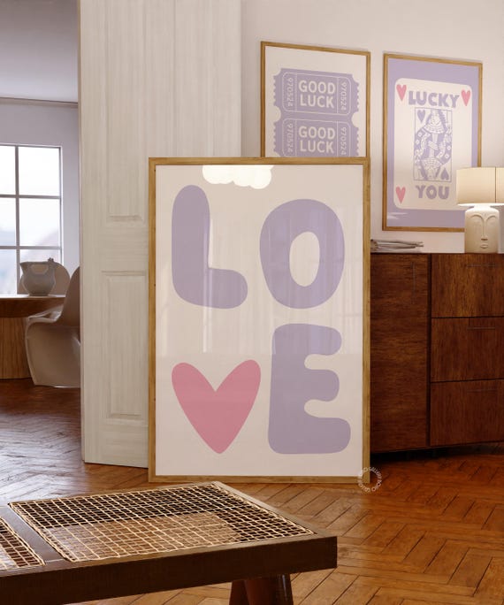 Love Print, Preppy Danish Pastel Art Print