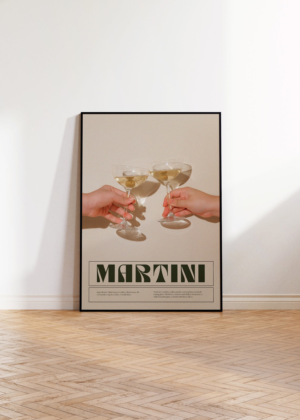 Martini Cocktail Recipe Retro Bar Cart Artwork Vintage Poster