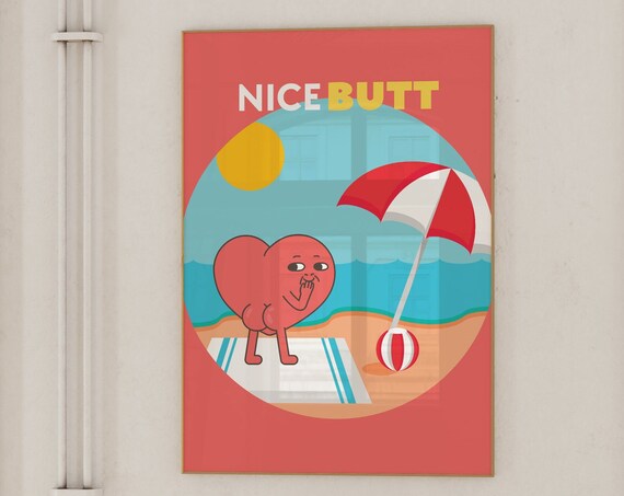 Funny Nice Butt Printretro Cute Bathroom Decortrendy Wall Art Heartfunny Gift Ideacute Beach Bumfunny Cute Beach Butt