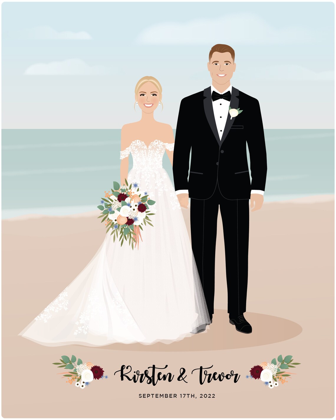 Wedding Couple Picture, Hand Drawn Portrait - Image 3