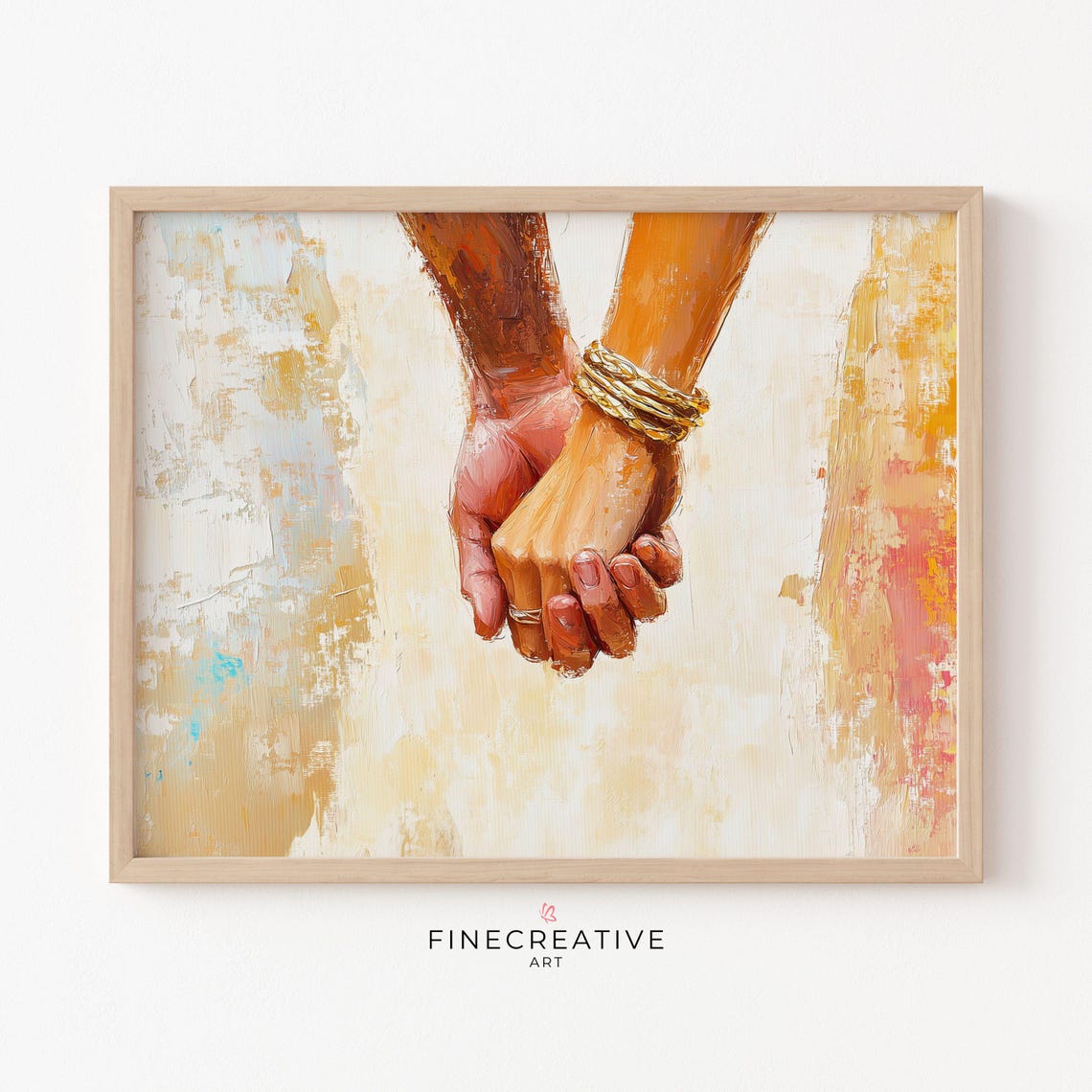 Holding Hands Couple Warm Golden Tones Romantic Painting Poster