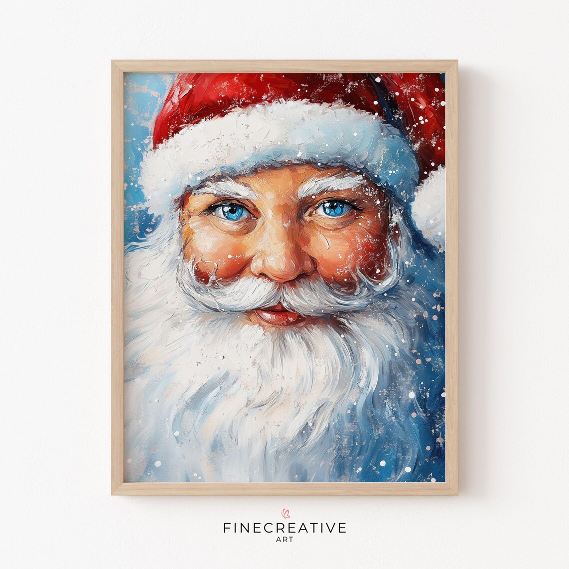 Santa Claus Face Close Up Snowy Portrait Painting Artwork Poster