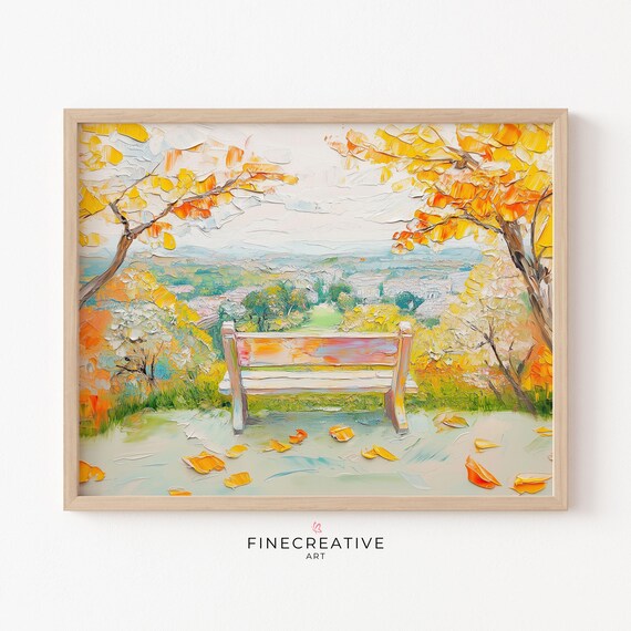 Park Bench Overlooking Autumn Valley Fall Foliage Painting Wall Poster