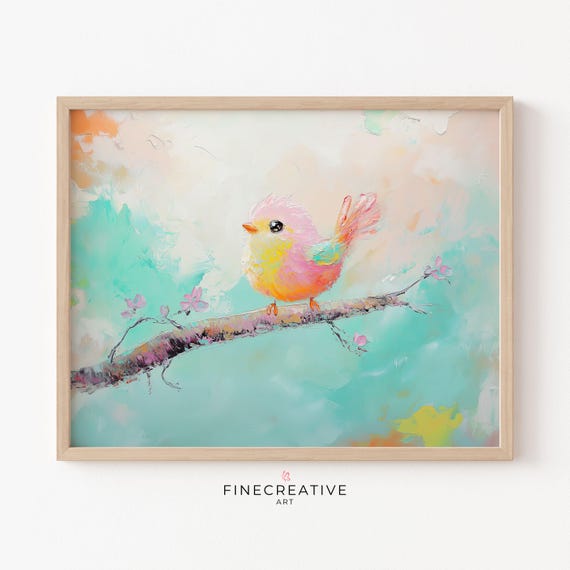 Little Bird Nursery Animal Art Print, Pastel Decor