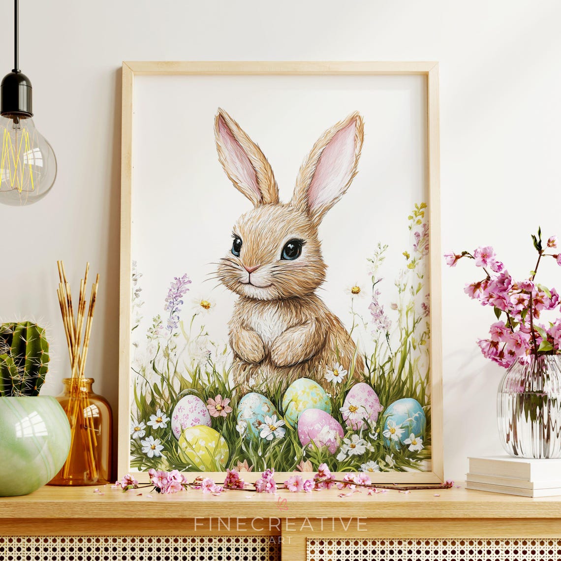 Easter Bunny With Colorful Eggs And Wildflowers Spring Print - Image 4