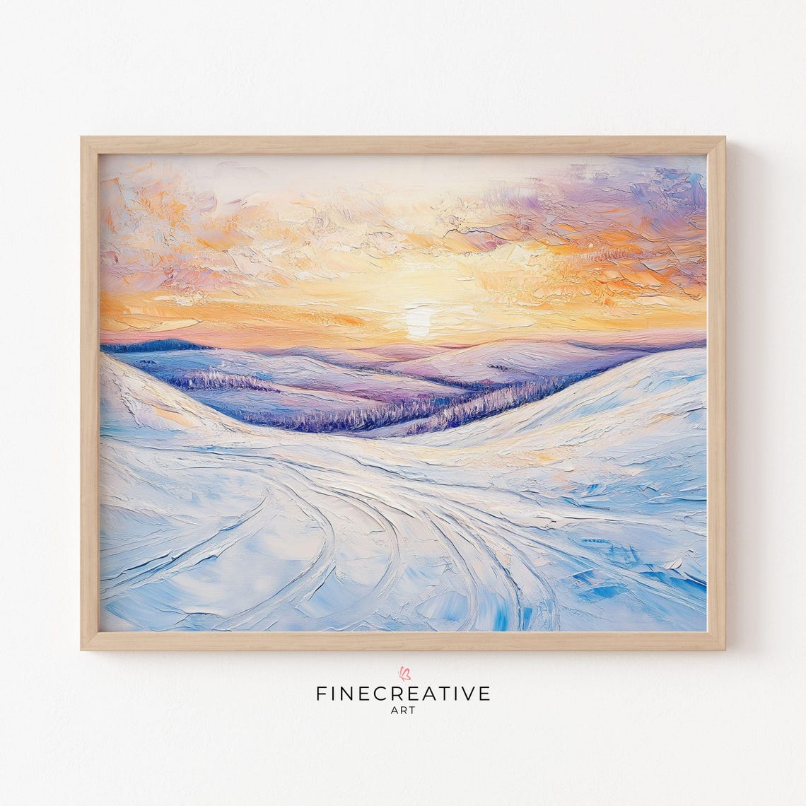Pastel Winter Sunset Over Snowy Mountain Hills Landscape Poster