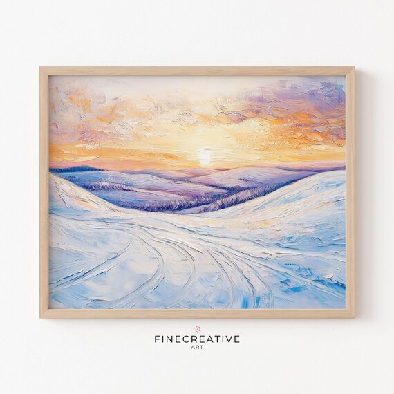 Pastel Winter Sunset Over Snowy Mountain Hills Landscape Poster