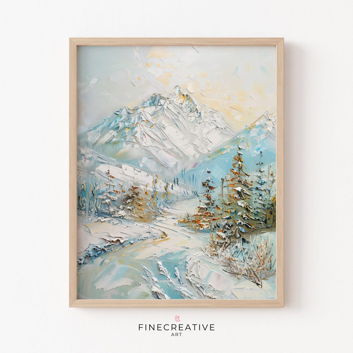 Snowy Mountain Landscape Pastel Impasto Oil Painting Winter Poster