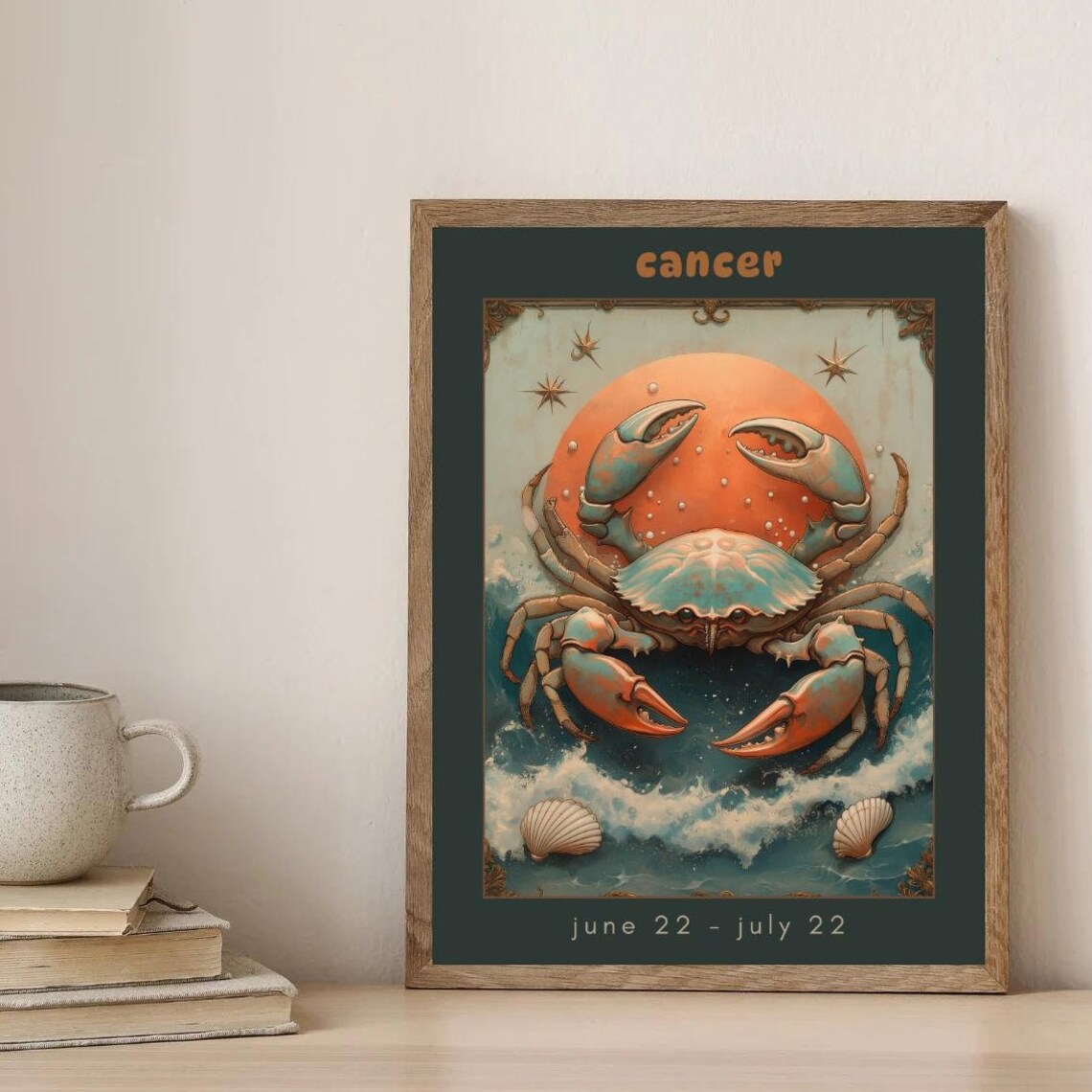 Cancer Zodiac Art Print, Mystical Boho Astrology