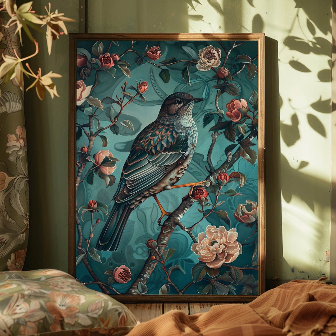 Bird Picture Art Print With Turquoise Color Poster Of Paintings For Bird Lovers Picture To Frame Wall Art For Living Room Bedroom - Image 4