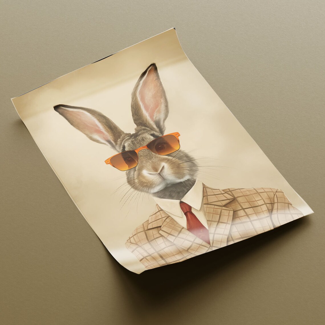 Cool Rabbit In Plaid Suit Sunglasses Vintage Sepia Portrait Poster - Image 2