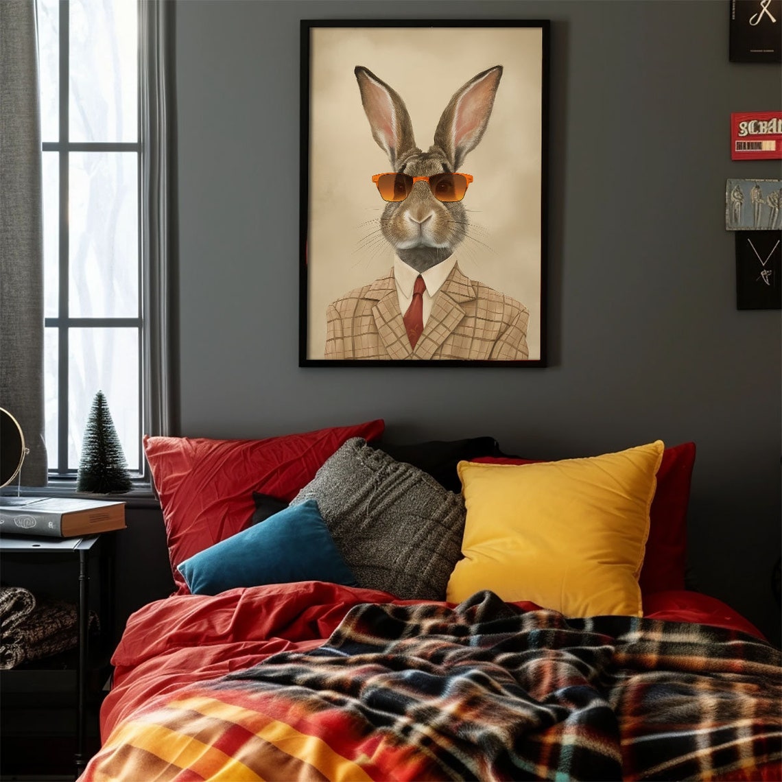 Cool Rabbit In Plaid Suit Sunglasses Vintage Sepia Portrait Poster - Image 4