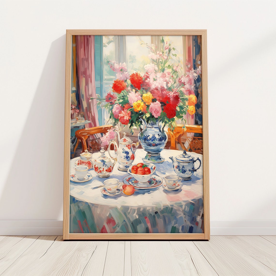 Floral Tea Service Bouquet Impressionist Still Life Table Poster