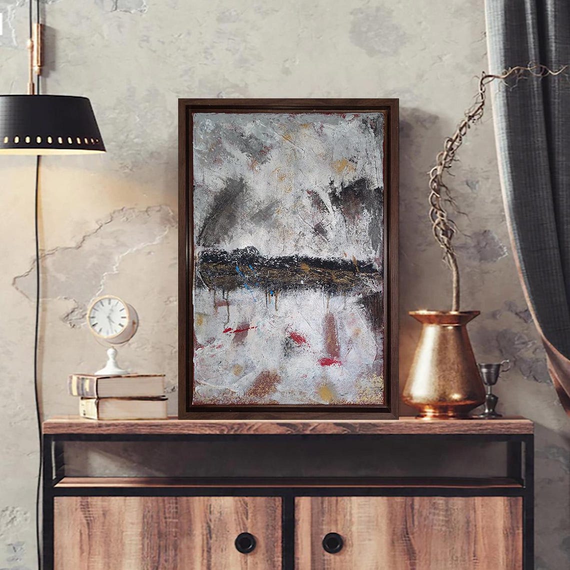 Earthy Contrasts Textured Abstract Hand Painted Framed Wall Art - Image 2