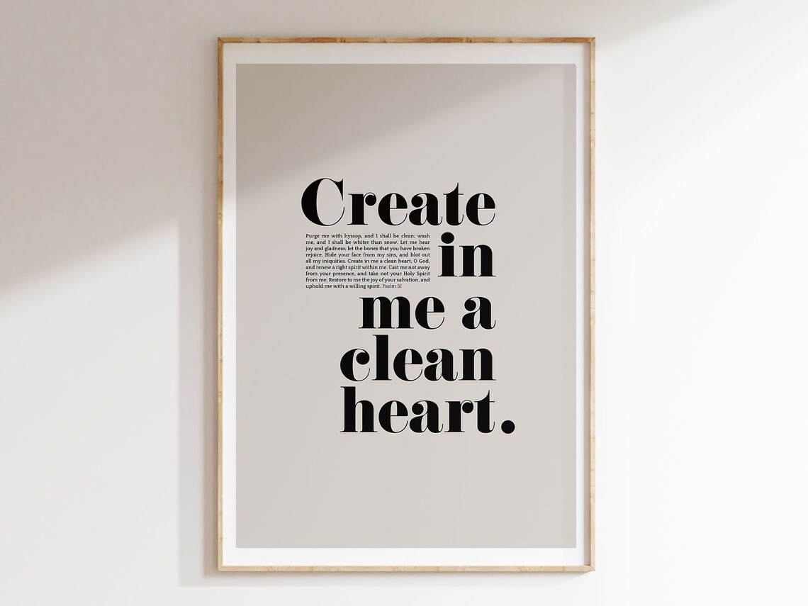 Create In Me A Clean Heart Psalm 51 Bible Verse Modern Minimalist Poster