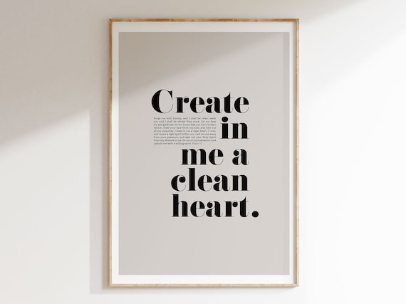 Create In Me A Clean Heart Psalm 51 Bible Verse Modern Minimalist Poster