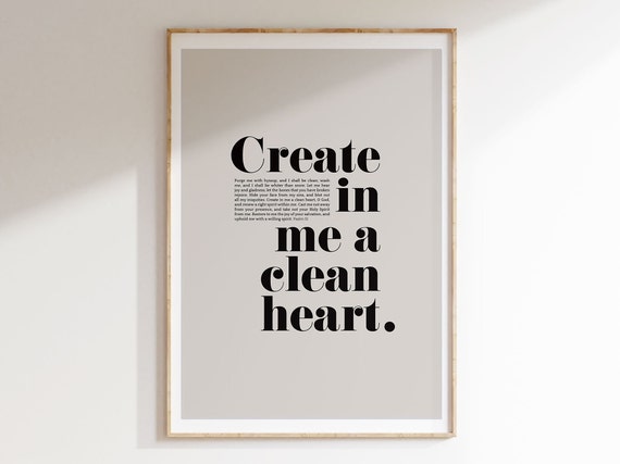 Psalm 51 Wall Art Bible Verse Print Create In Me A Clean Heart Instant Christian Bible Verse Art For Home Christening Present