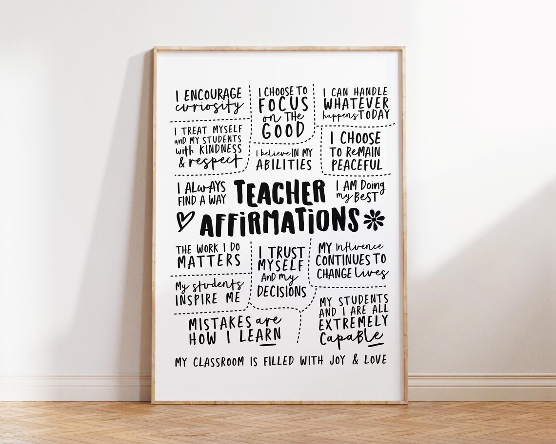 Teacher Daily Affirmations Poster, Positive Quote Art