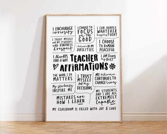Teacher Daily Affirmations Poster, Positive Quote Art