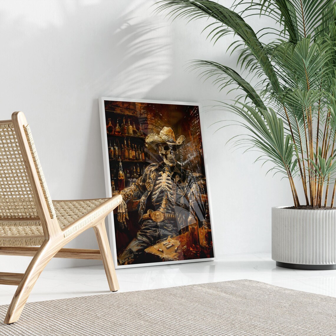 Wild West Remains Skeleton Cowboy Oil Painting Print - Image 3