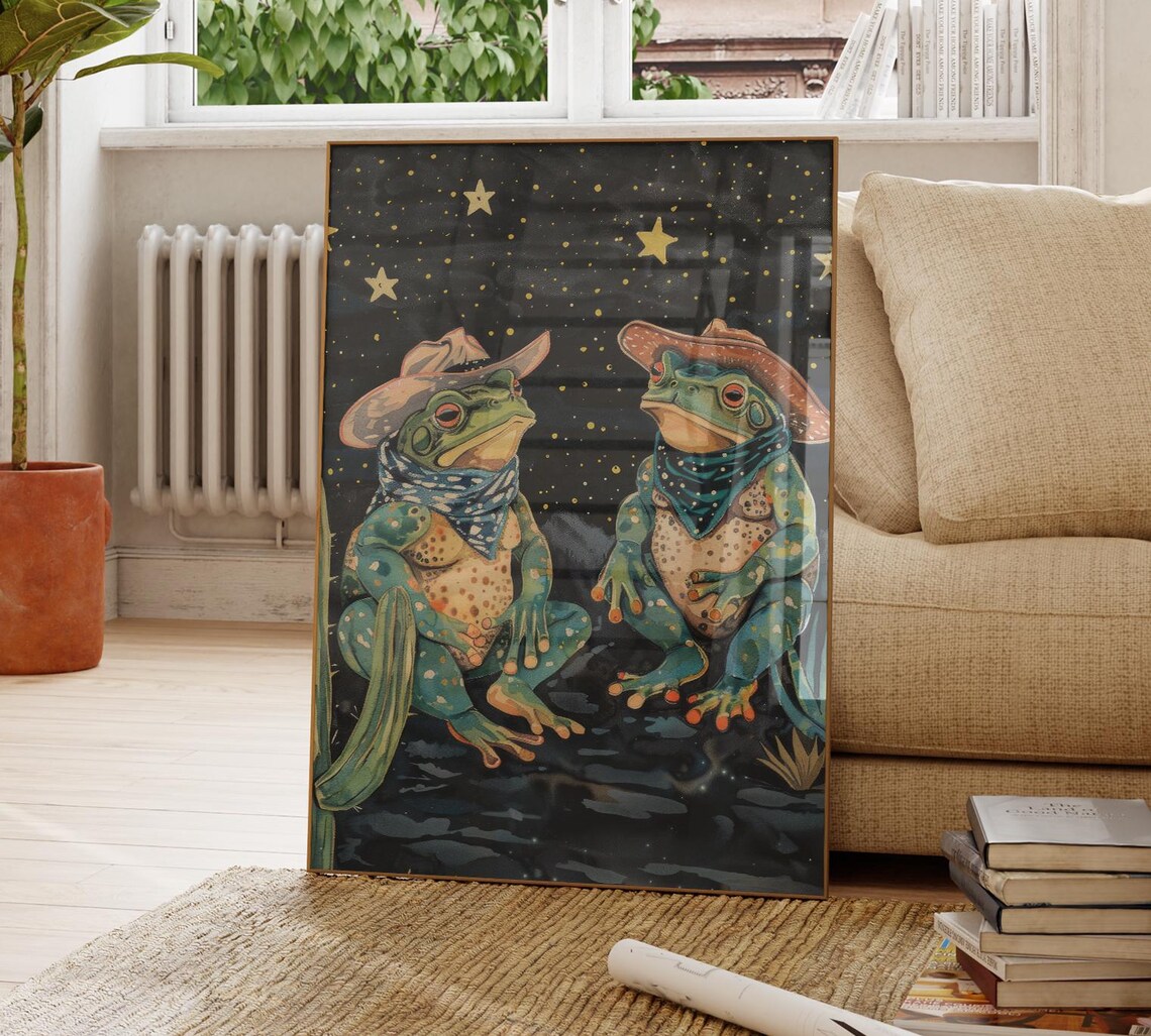 Cowboy Frog Oil Painting, Whimsical Western Art Print - Image 4