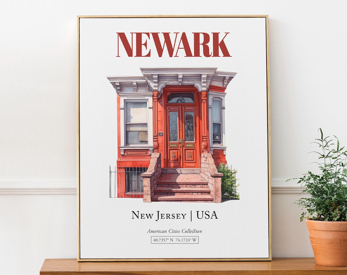 Newark New Jersey Minimalistic Watercolor Door Art Print