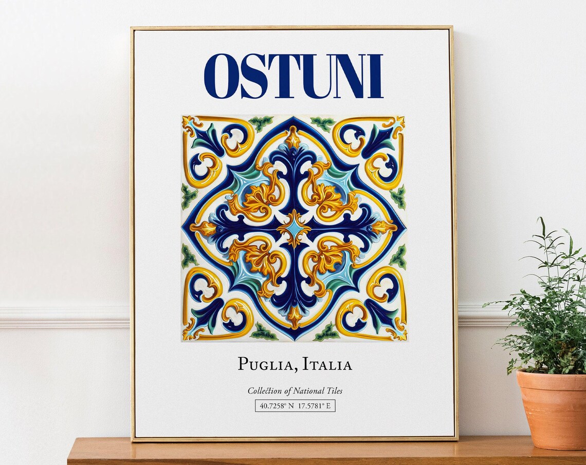Ostuni Puglia Italy Folk Maiolica Tile Travel Poster