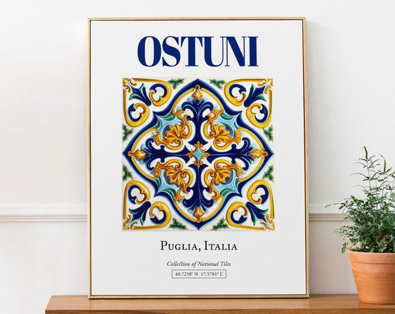 Ostuni Puglia Italy Folk Maiolica Tile Travel Poster