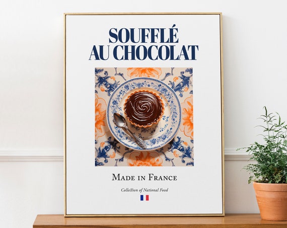 Souffl Au Chocolat On Maiolica Tile Plate, French Food Poster