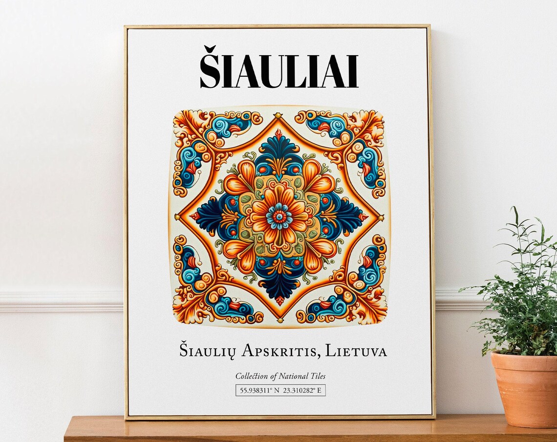 Iauliai Lithuania Tile Pattern Travel Poster
