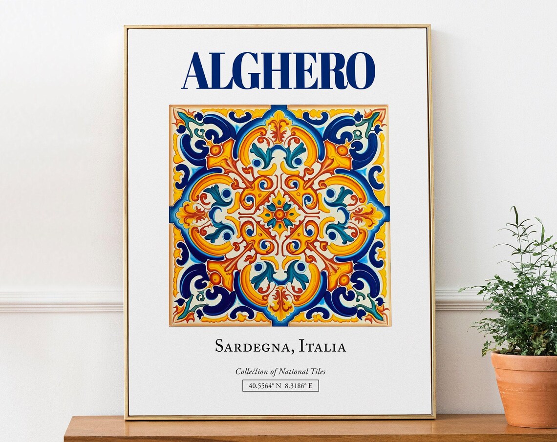 Alghero Sardegna Italy Folk Maiolica Tile Art Print