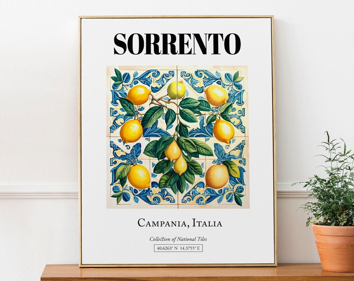 Sorrento Italy Yellow Lemons Tile Pattern Art Print