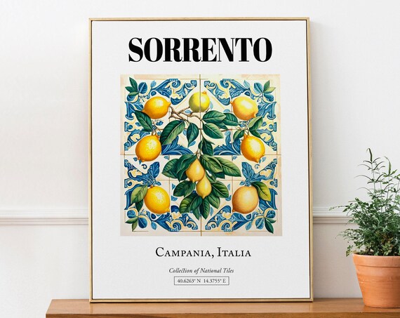 Sorrento Italy Yellow Lemons Tile Pattern Art Print