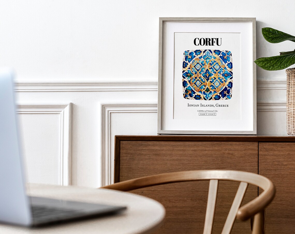 Corfu Captivating Tile Patterns, Greek Island Travel Poster - Image 4