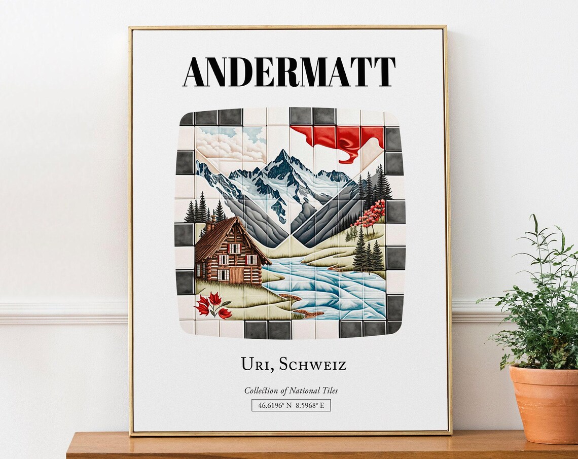 Andermatt Uri Schweiz Traditional Tile Pattern Art Print