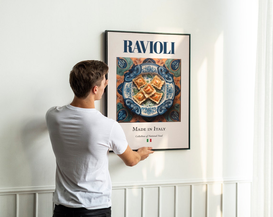Ravioli on Maiolica Tile Plate, Italian Food Art Print - Image 4