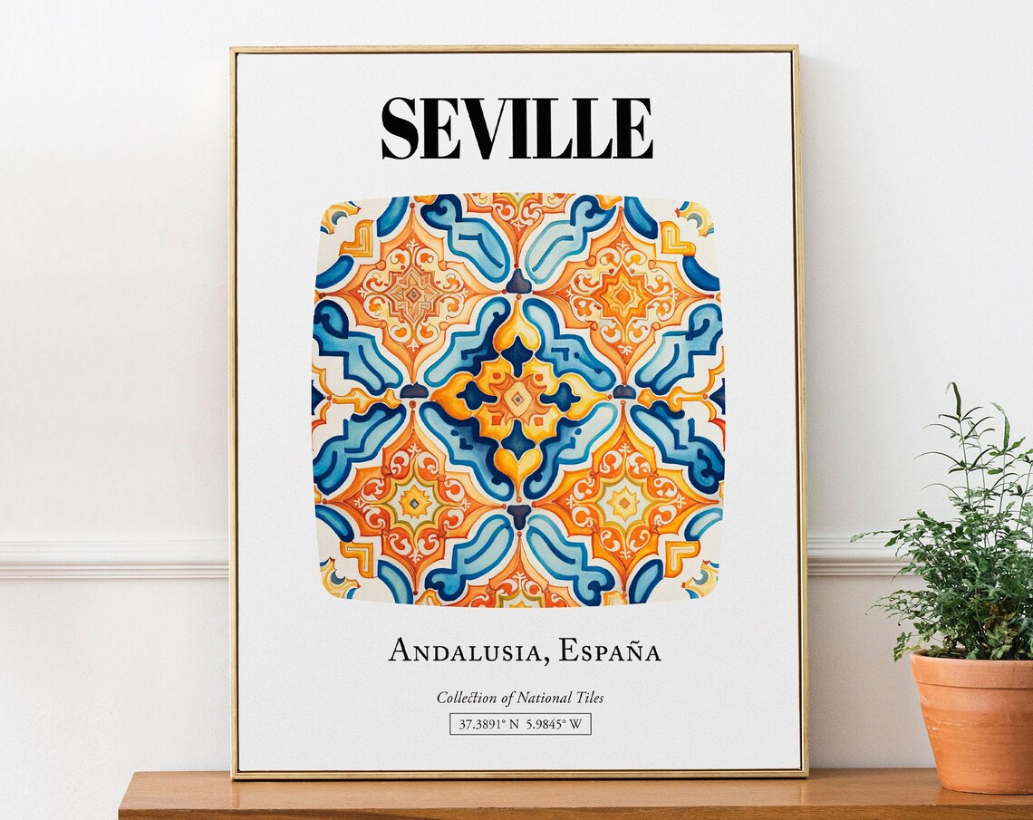 Seville Tile Pattern Poster, Andalusian Elegance