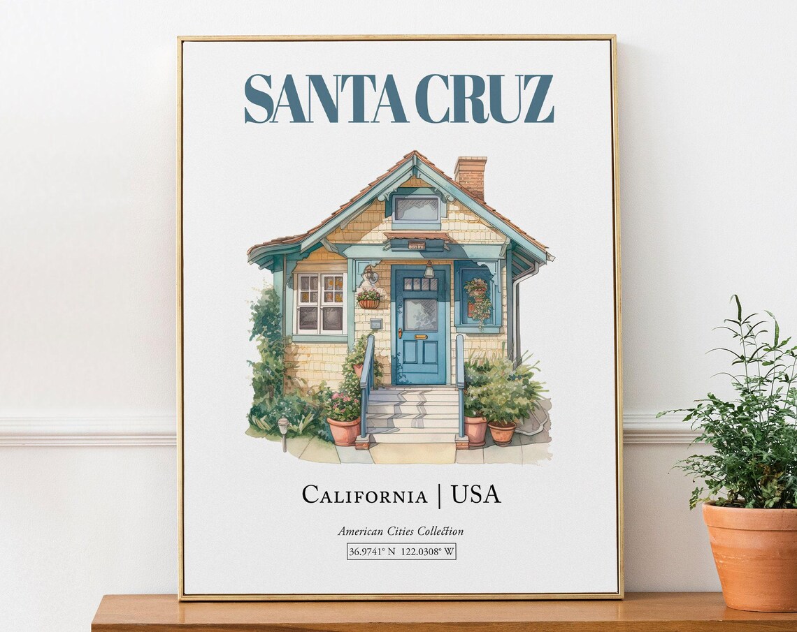 Santa Cruz USA Minimalist Watercolor Art Print