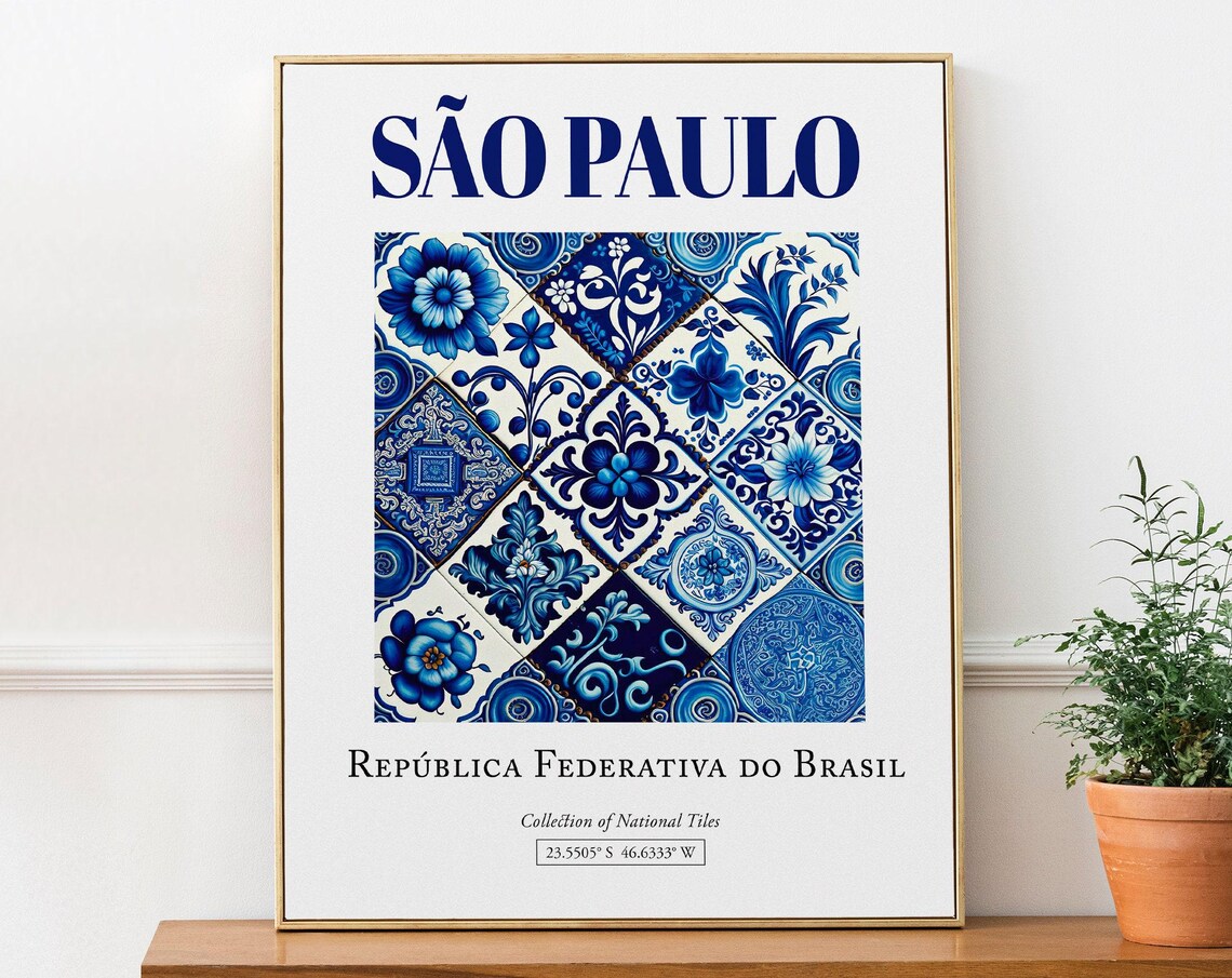 Sao Paulo Brasil Azulejo Tile Art Print, Bedroom Decor