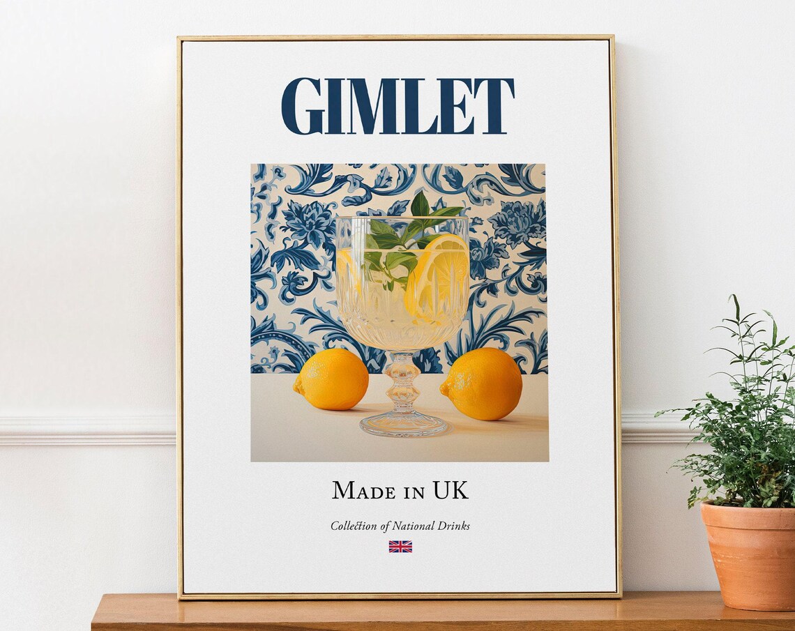 Gimlet on Maiolica Tile, Traditional English Beverage Poster