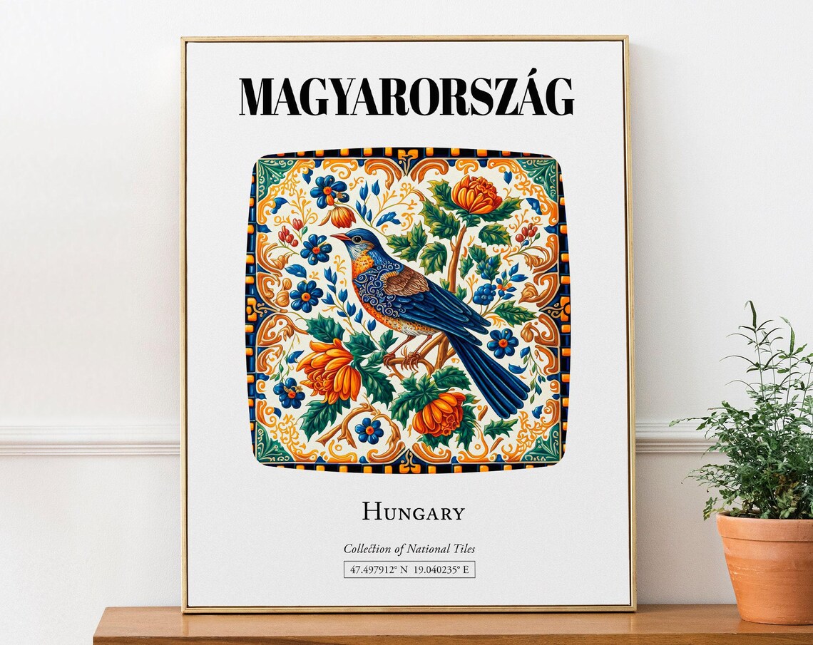 Hungary Traditional Tile Pattern Bird Art Print