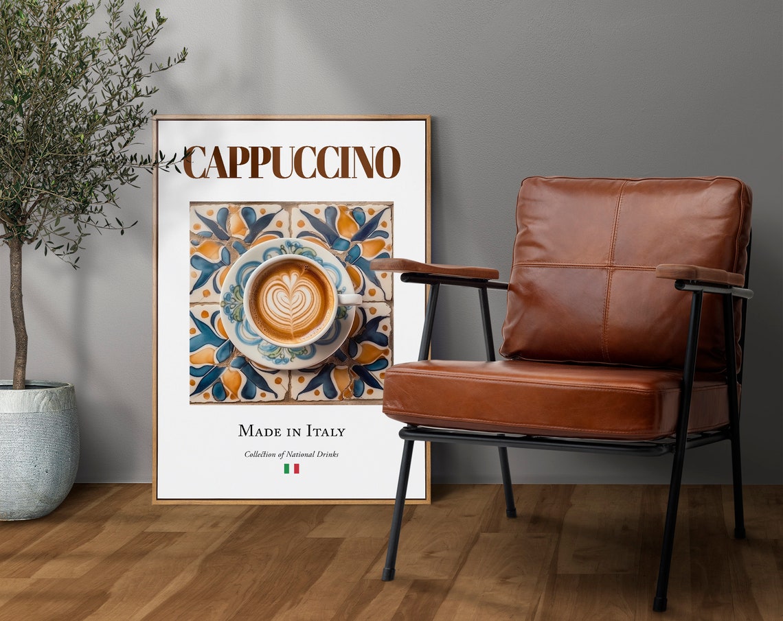 Cappuccino On Maiolica Tile - Kitchen Bar Art Print - Image 4
