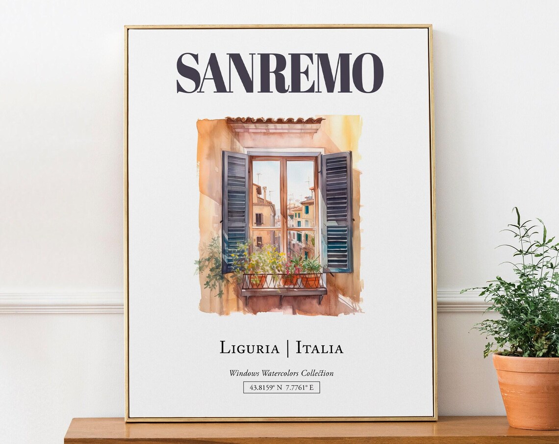 Sanremo Liguria Italia Watercolor Travel Poster
