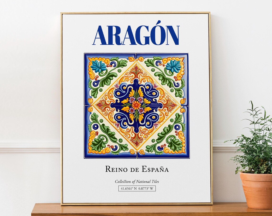 Aragon Spain Minimalist Traditional Tile Travel Poster