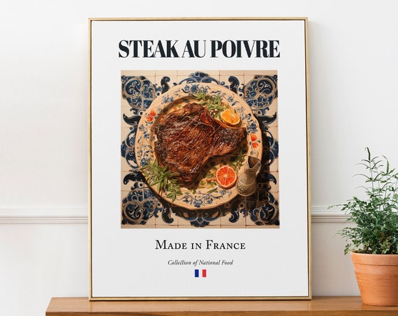 Steak Au Poivre on Maiolica Tile, French Food Poster
