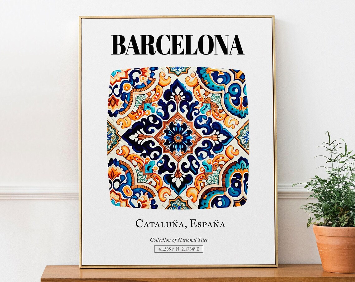 Barcelona Tile Design Art Print, Catalonia Spain