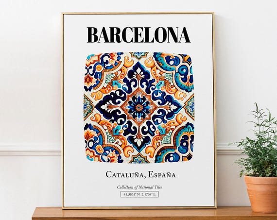 Barcelona Tile Design Art Print, Catalonia Spain