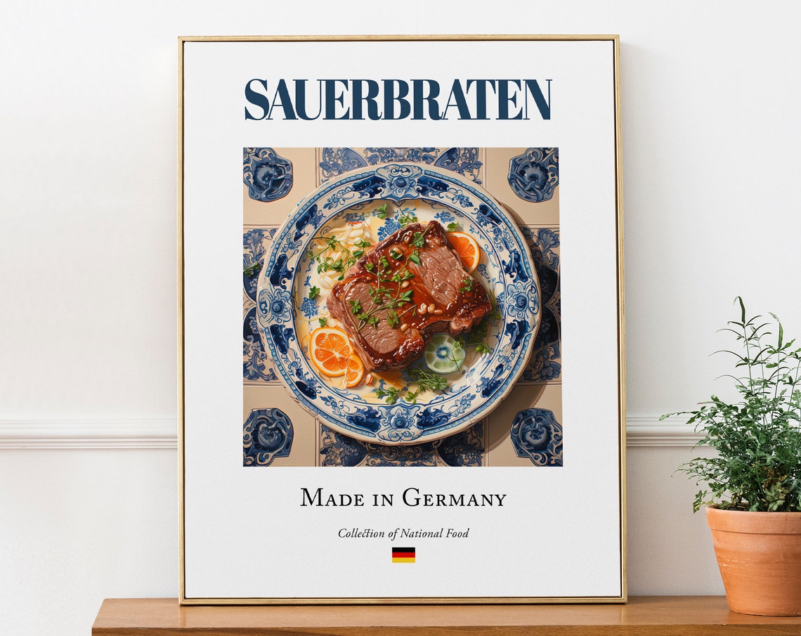 Sauerbraten on Maiolica Tile Plate, German Food Art Print