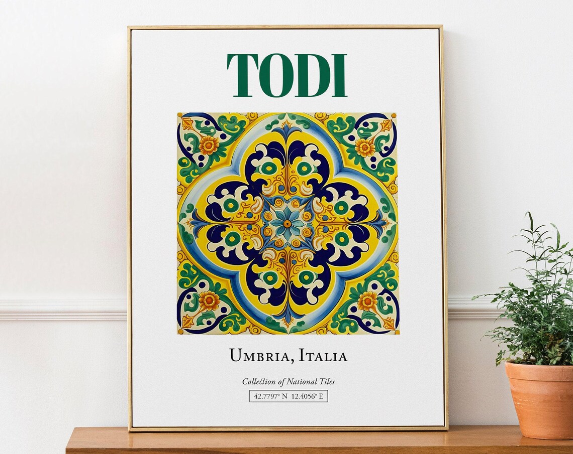 Todi Umbria Italy Folk Maiolica Tile Travel Poster
